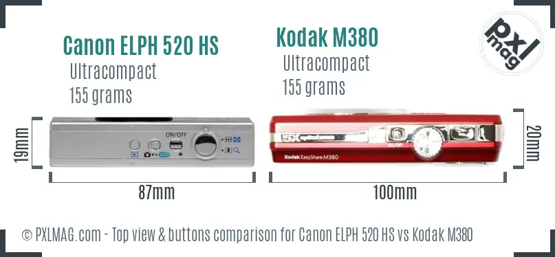 Canon ELPH 520 HS vs Kodak M380 top view buttons comparison