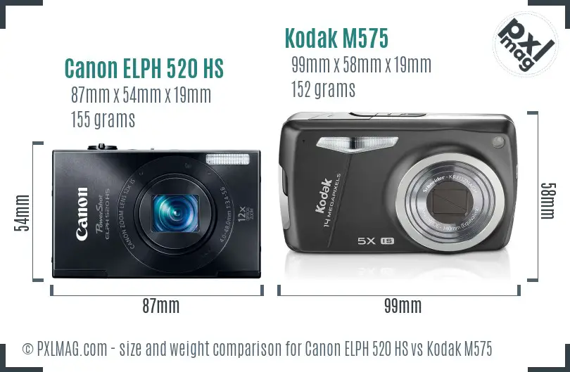 Canon ELPH 520 HS vs Kodak M575 size comparison