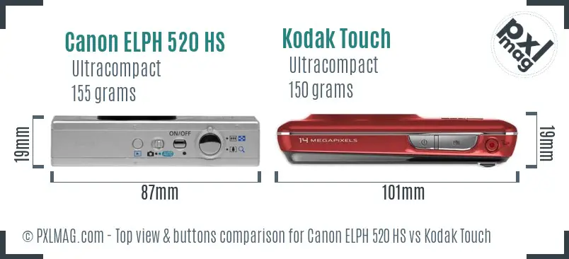 Canon ELPH 520 HS vs Kodak Touch top view buttons comparison