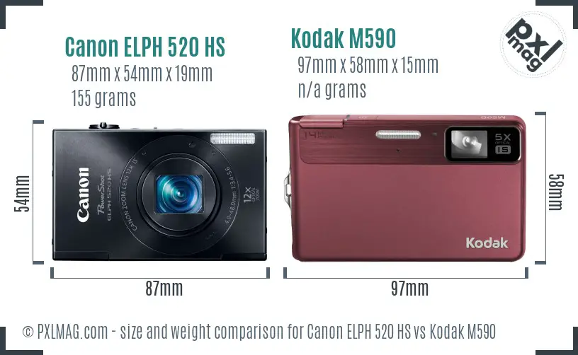 Canon ELPH 520 HS vs Kodak M590 size comparison