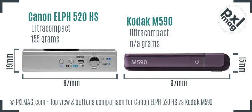 Canon ELPH 520 HS vs Kodak M590 top view buttons comparison