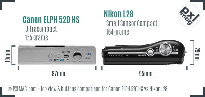 Canon ELPH 520 HS vs Nikon L28 top view buttons comparison
