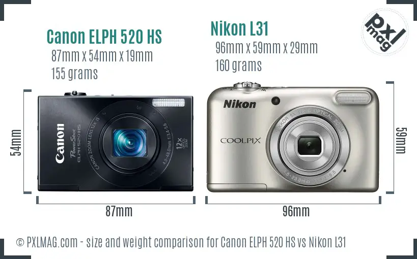 Canon ELPH 520 HS vs Nikon L31 size comparison