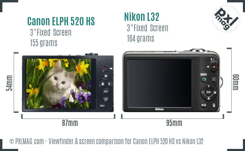 Canon ELPH 520 HS vs Nikon L32 Screen and Viewfinder comparison
