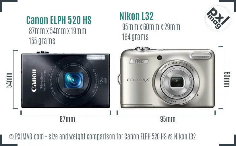 Canon ELPH 520 HS vs Nikon L32 size comparison