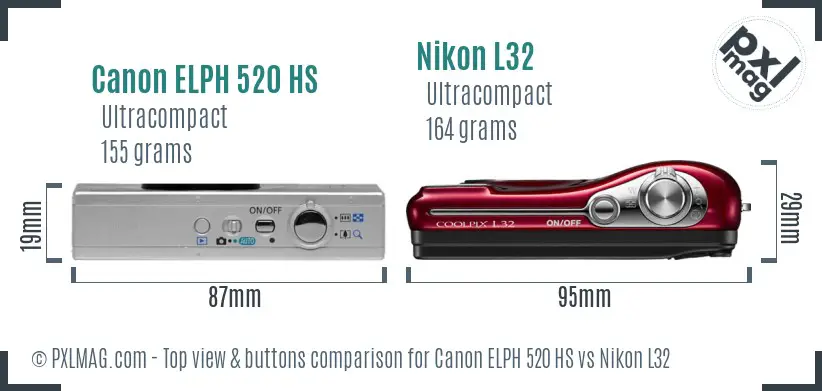 Canon ELPH 520 HS vs Nikon L32 top view buttons comparison