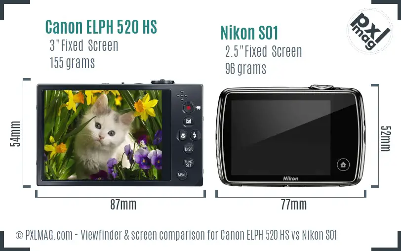 Canon ELPH 520 HS vs Nikon S01 Screen and Viewfinder comparison