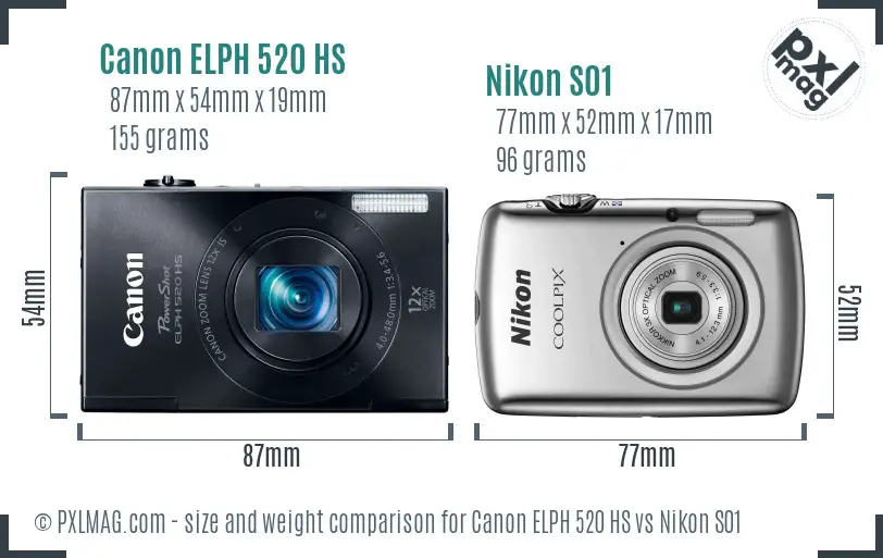 Canon ELPH 520 HS vs Nikon S01 size comparison