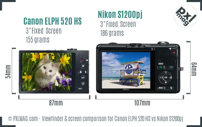 Canon ELPH 520 HS vs Nikon S1200pj Screen and Viewfinder comparison