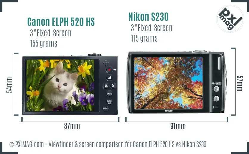 Canon ELPH 520 HS vs Nikon S230 Screen and Viewfinder comparison