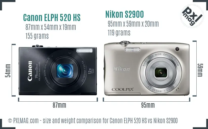 Canon ELPH 520 HS vs Nikon S2900 size comparison