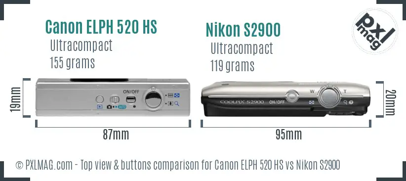 Canon ELPH 520 HS vs Nikon S2900 top view buttons comparison