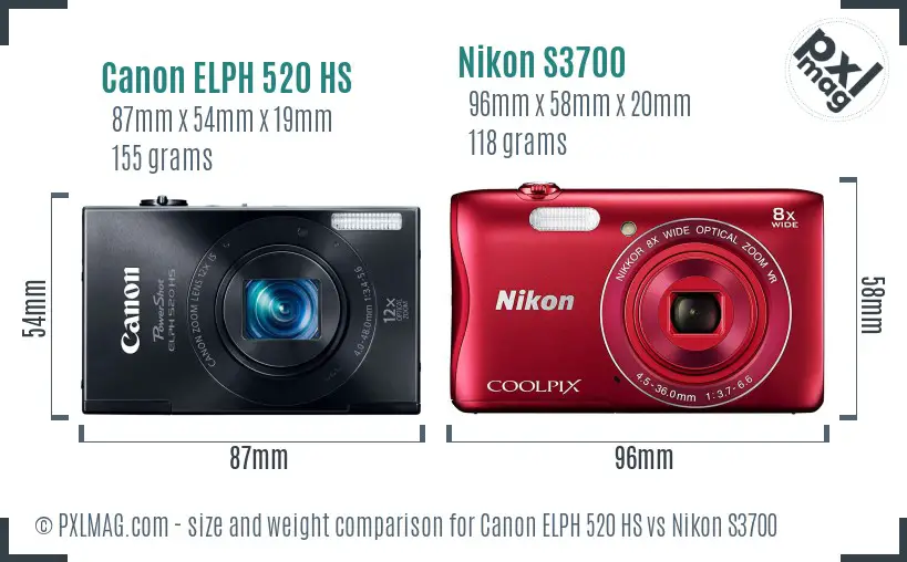 Canon ELPH 520 HS vs Nikon S3700 size comparison Canon ELPH 520 HS vs Nikon S3700 size comparison