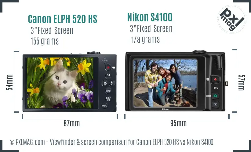 Canon ELPH 520 HS vs Nikon S4100 Screen and Viewfinder comparison