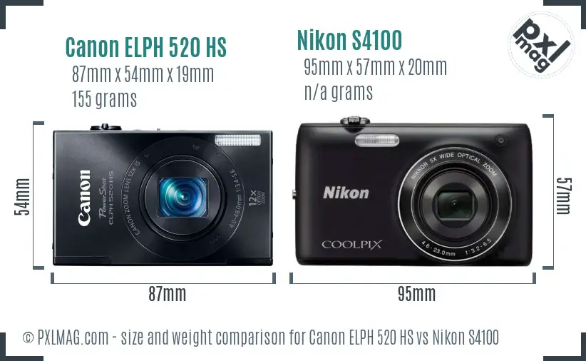 Canon ELPH 520 HS vs Nikon S4100 size comparison