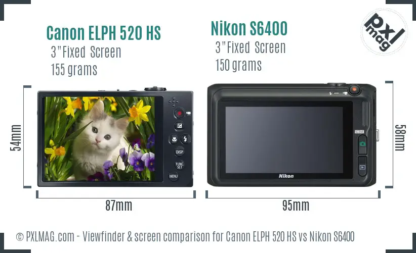 Canon ELPH 520 HS vs Nikon S6400 Screen and Viewfinder comparison