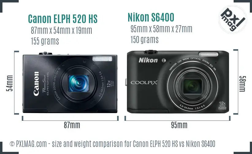 Canon ELPH 520 HS vs Nikon S6400 size comparison