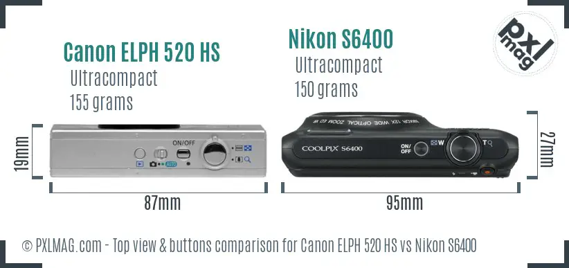 Canon ELPH 520 HS vs Nikon S6400 top view buttons comparison