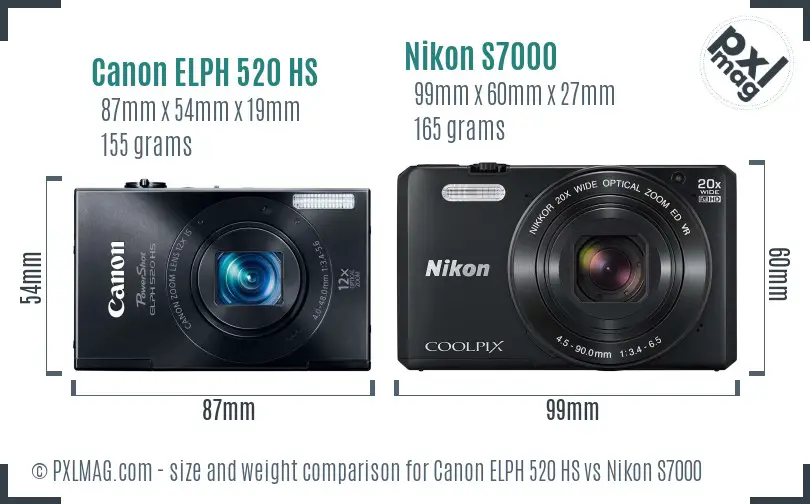 Canon ELPH 520 HS vs Nikon S7000 size comparison