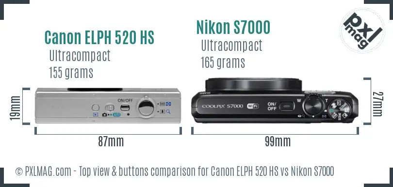 Canon ELPH 520 HS vs Nikon S7000 top view buttons comparison