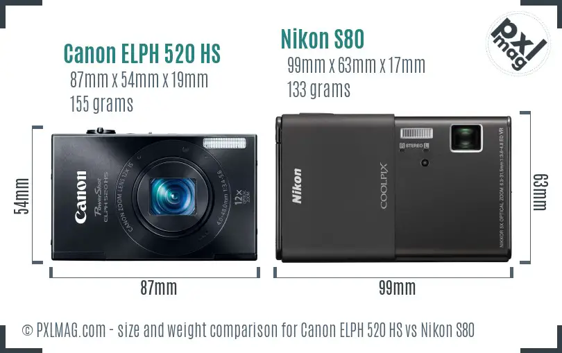 Canon ELPH 520 HS vs Nikon S80 size comparison