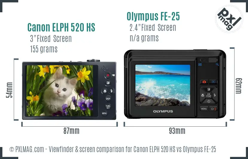 Canon ELPH 520 HS vs Olympus FE-25 Screen and Viewfinder comparison