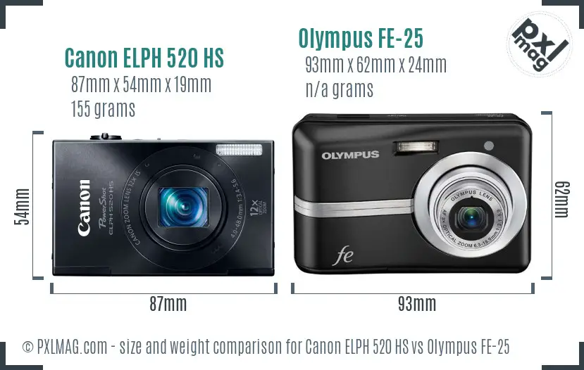Canon ELPH 520 HS vs Olympus FE-25 size comparison