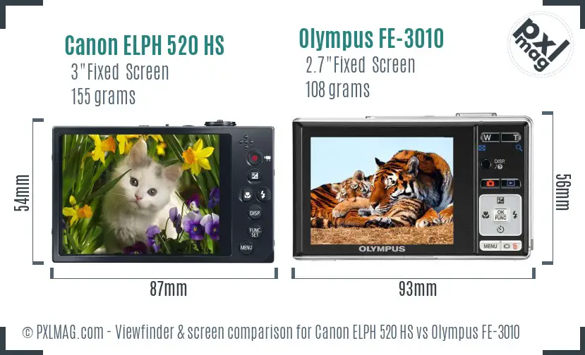 Canon ELPH 520 HS vs Olympus FE-3010 Screen and Viewfinder comparison