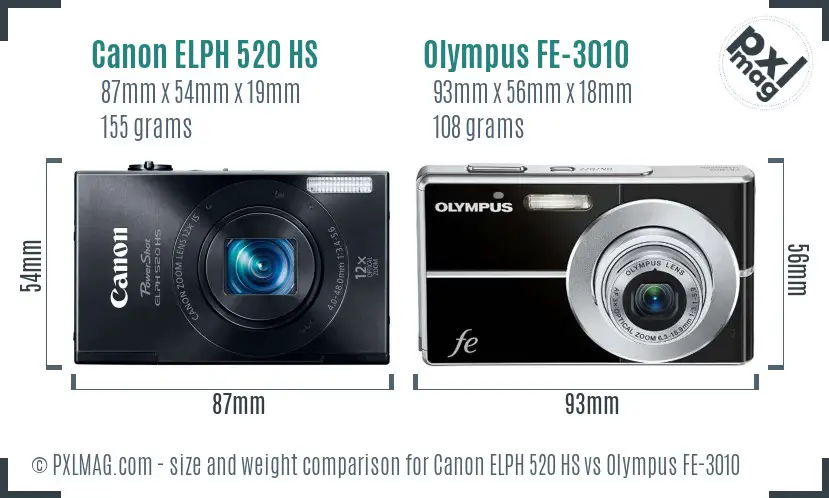Canon ELPH 520 HS vs Olympus FE-3010 size comparison