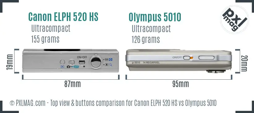 Canon ELPH 520 HS vs Olympus 5010 top view buttons comparison