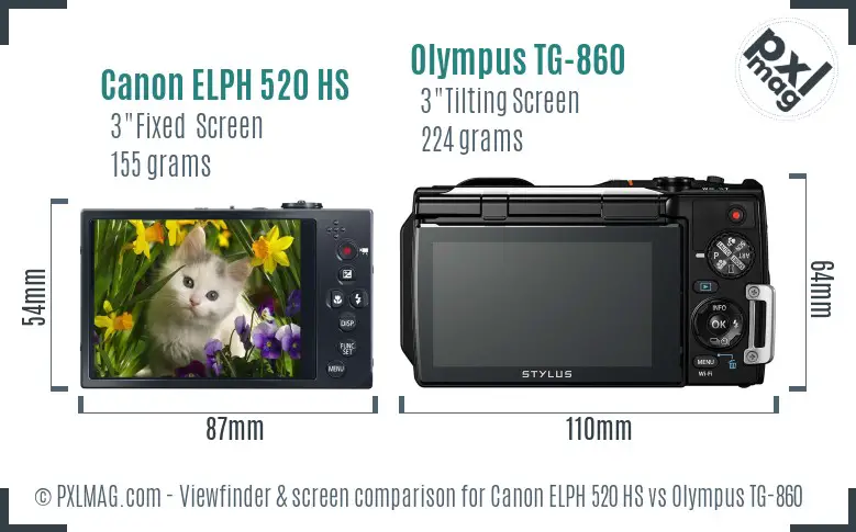 Canon ELPH 520 HS vs Olympus TG-860 Screen and Viewfinder comparison