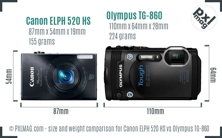 Canon ELPH 520 HS vs Olympus TG-860 size comparison