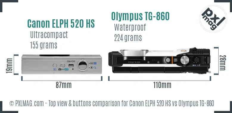 Canon ELPH 520 HS vs Olympus TG-860 top view buttons comparison