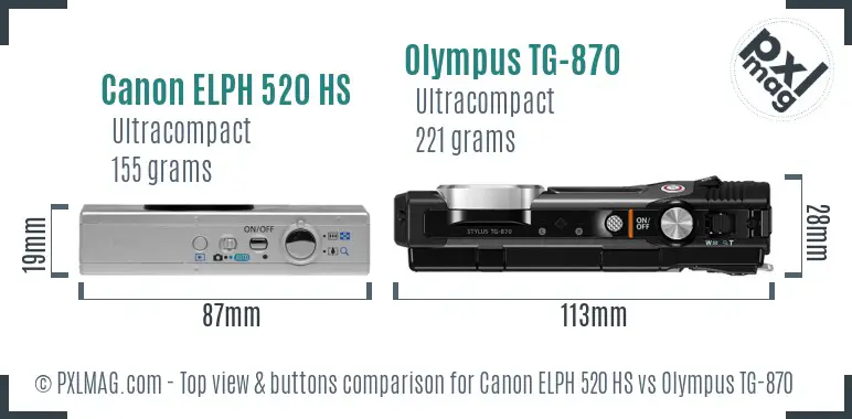 Canon ELPH 520 HS vs Olympus TG-870 top view buttons comparison