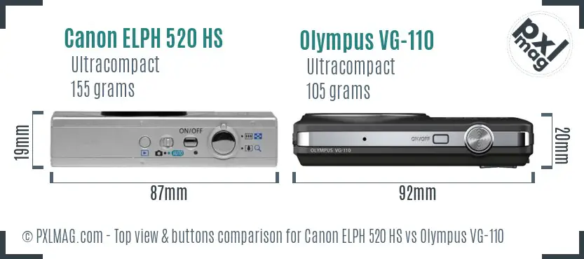 Canon ELPH 520 HS vs Olympus VG-110 top view buttons comparison