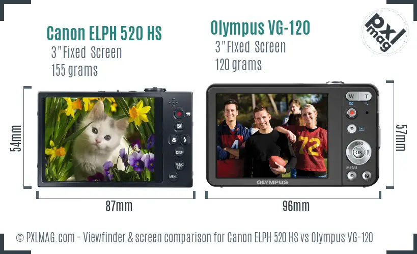 Canon ELPH 520 HS vs Olympus VG-120 Screen and Viewfinder comparison
