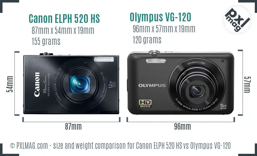 Canon ELPH 520 HS vs Olympus VG-120 size comparison