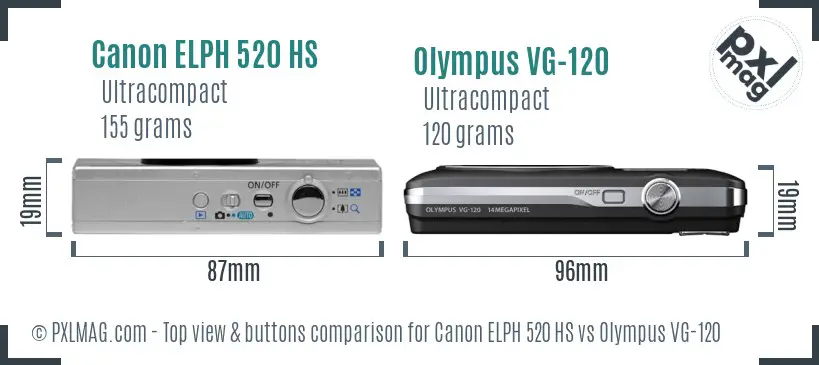 Canon ELPH 520 HS vs Olympus VG-120 top view buttons comparison