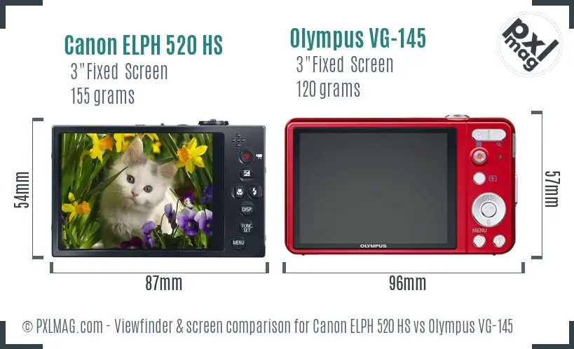Canon ELPH 520 HS vs Olympus VG-145 Screen and Viewfinder comparison