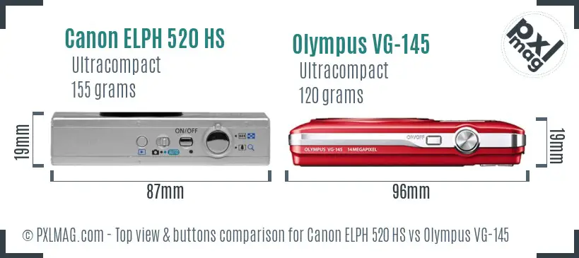 Canon ELPH 520 HS vs Olympus VG-145 top view buttons comparison