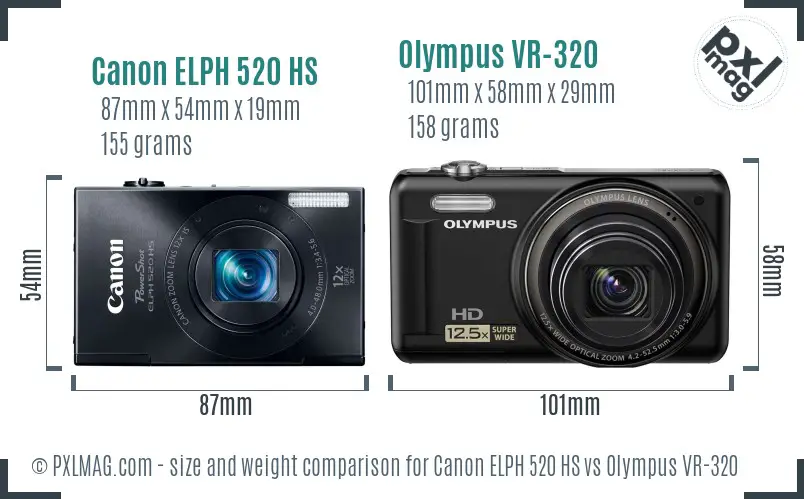 Canon ELPH 520 HS vs Olympus VR-320 size comparison