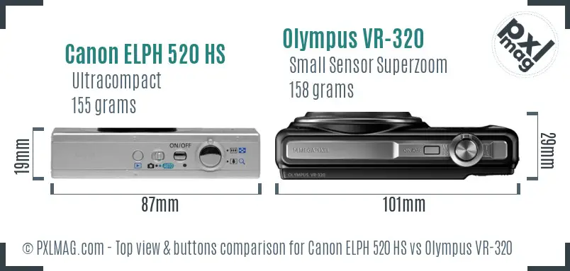 Canon ELPH 520 HS vs Olympus VR-320 top view buttons comparison
