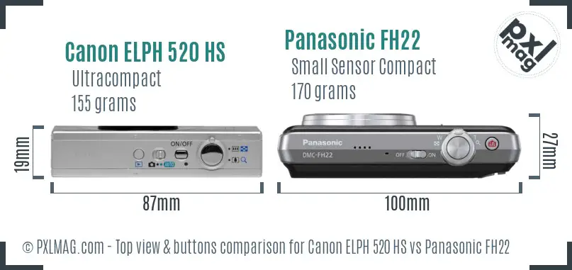 Canon ELPH 520 HS vs Panasonic FH22 top view buttons comparison