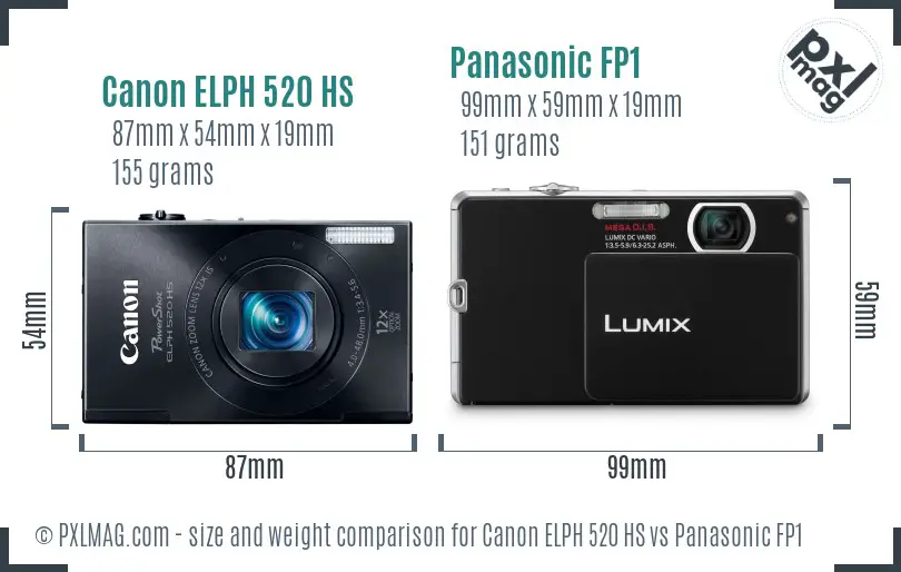 Canon ELPH 520 HS vs Panasonic FP1 size comparison