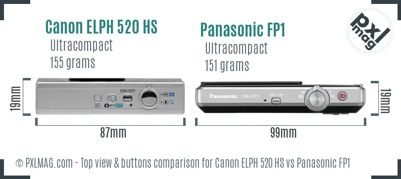 Canon ELPH 520 HS vs Panasonic FP1 top view buttons comparison