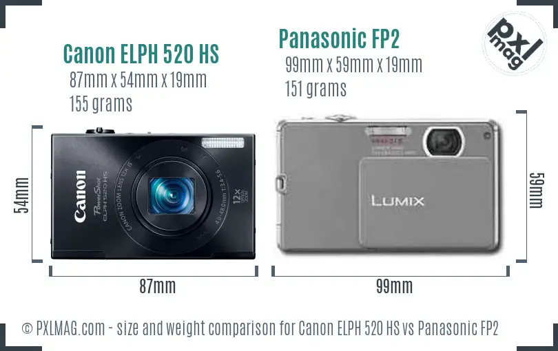 Canon ELPH 520 HS vs Panasonic FP2 size comparison