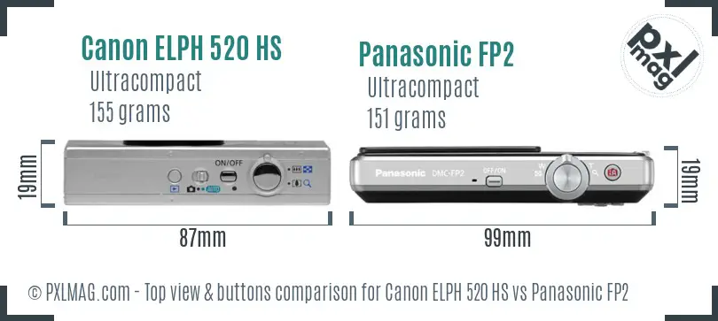 Canon ELPH 520 HS vs Panasonic FP2 top view buttons comparison