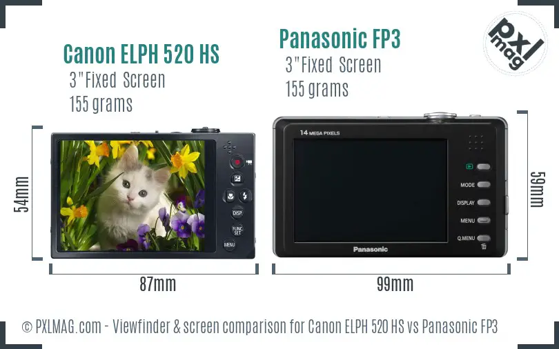 Canon ELPH 520 HS vs Panasonic FP3 Screen and Viewfinder comparison