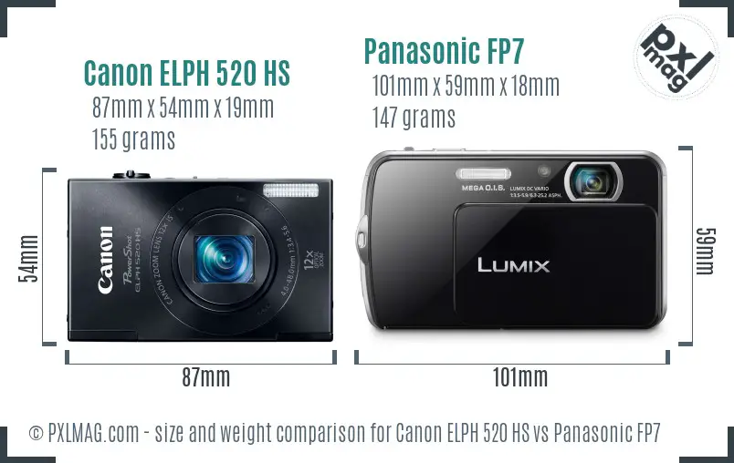 Canon ELPH 520 HS vs Panasonic FP7 size comparison