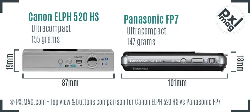 Canon ELPH 520 HS vs Panasonic FP7 top view buttons comparison
